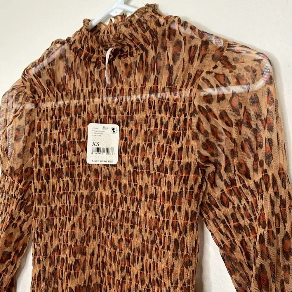 $88 NWT Free People Hello There Top Leopard Combo Size XS